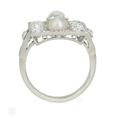 Art Deco pearl and diamond rectangular plaque ring