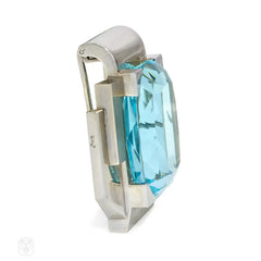 Art Deco platinum and aquamarine clip brooch, France