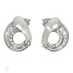 Art Deco platinum and diamond scroll earrings