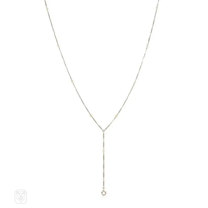 Art Deco Platinum And Pearl Lariat