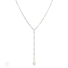 Art Deco platinum and pearl lariat