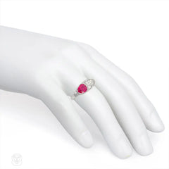 Art Deco ruby and diamond navette-shaped ring