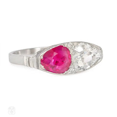 Art Deco ruby and diamond navette-shaped ring