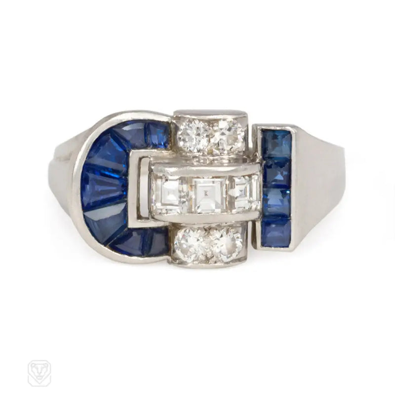 Art Deco Sapphire And Diamond Buckle Ring