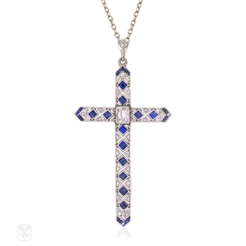 Art Deco Sapphire And Diamond Cross