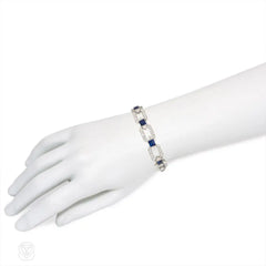 Art Deco sapphire and diamond hexagonal link bracelet