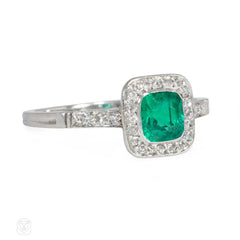 Art Deco square emerald and diamond ring