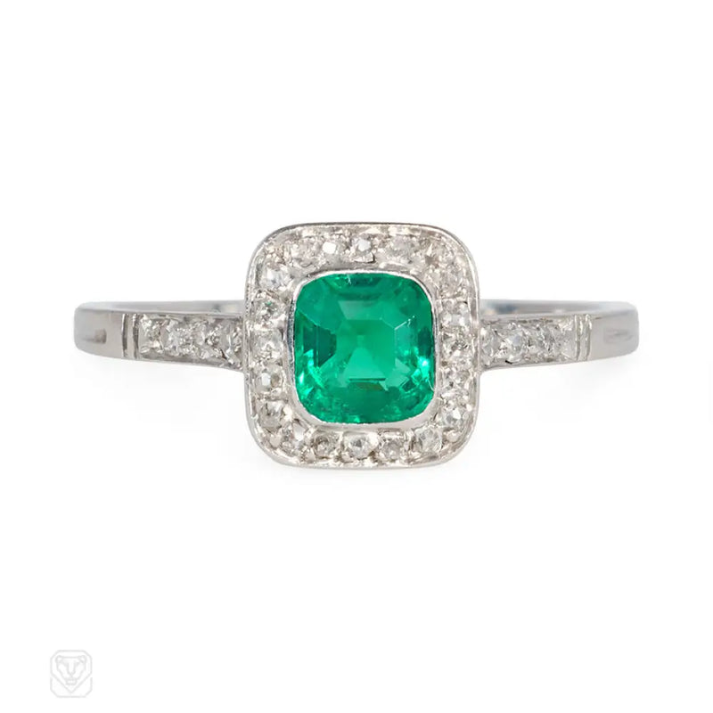 Art Deco Square Emerald And Diamond Ring