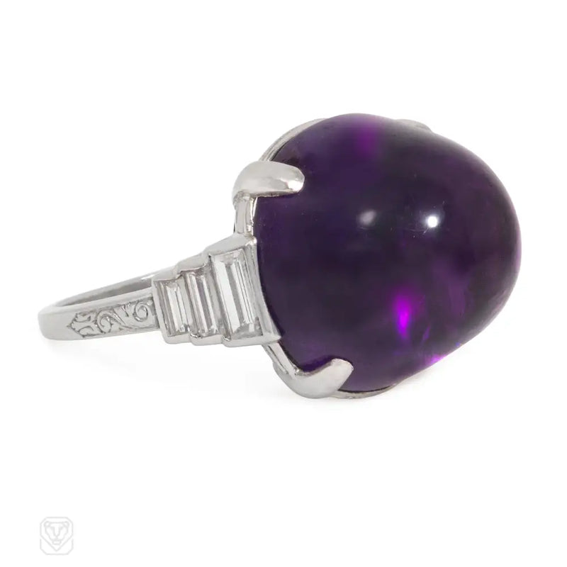 Art Deco Sugarloaf Amethyst And Diamond Ring