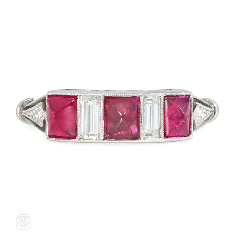 Art Deco Sugarloaf Ruby And Diamond Ring