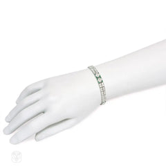 Art Deco tapered diamond and emerald bracelet