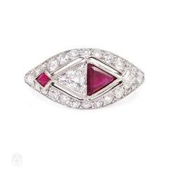 Art Deco trilliant ruby and diamond ring
