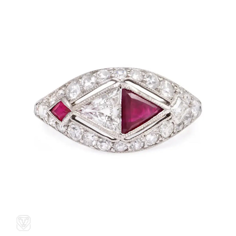 Art Deco Trilliant Ruby And Diamond Ring