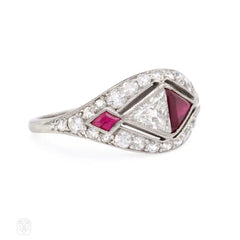 Art Deco trilliant ruby and diamond ring