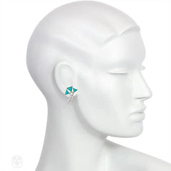 Art Deco turquoise and diamond bow motif earrings