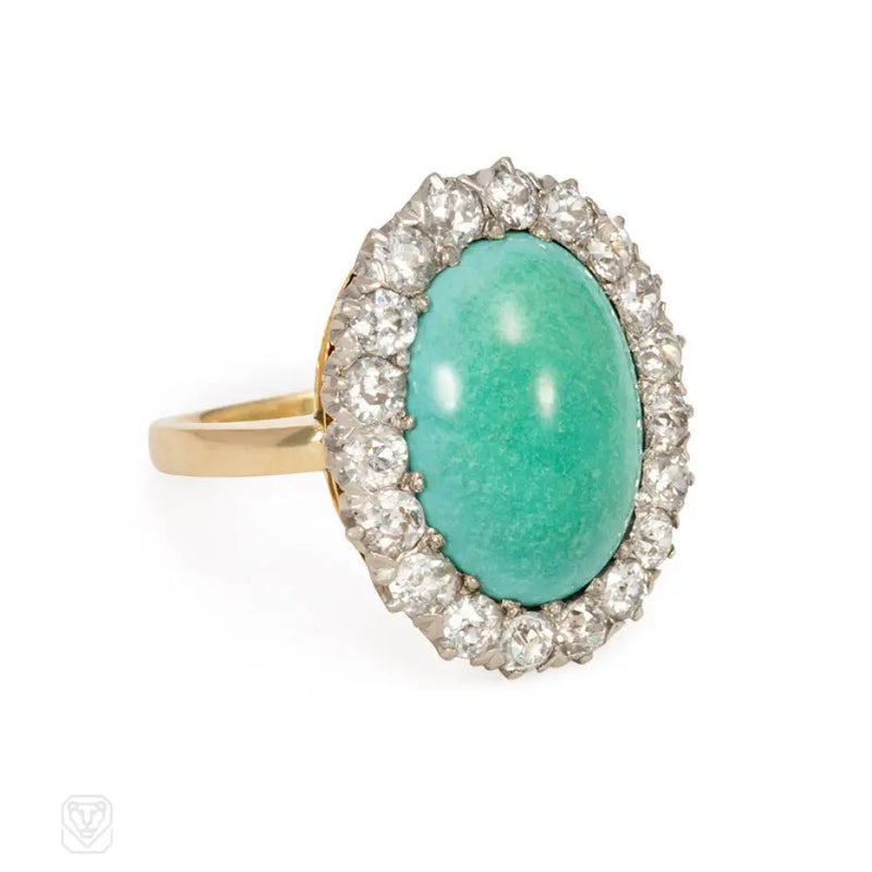 Art Deco Turquoise And Diamond Cluster Ring
