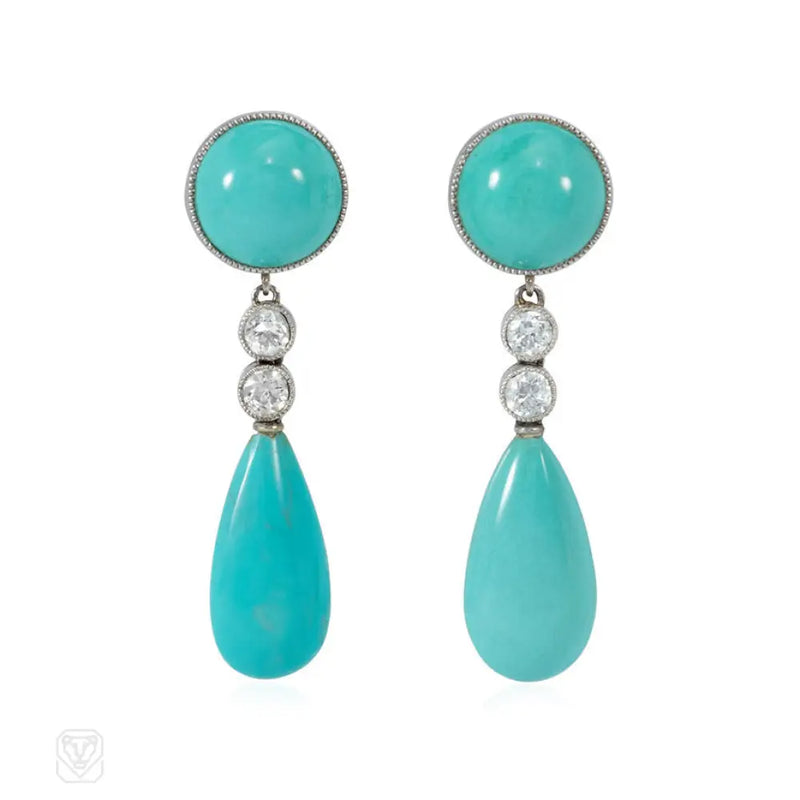 Art Deco Turquoise And Diamond Earrings