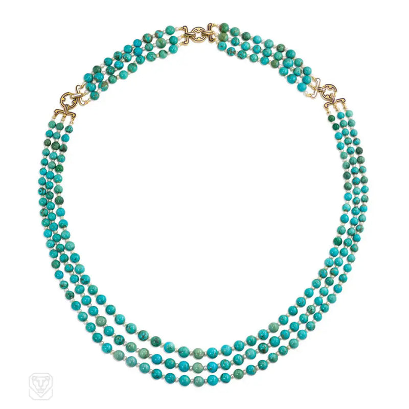 Art Deco Turquoise And Pearl Necklace Bracelet Suite Cartier