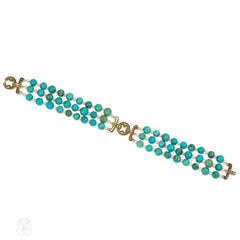 Art Deco turquoise and pearl necklace and bracelet suite, Cartier
