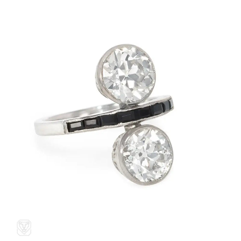 Art Deco Two - Stone Diamond And Onyx Ring