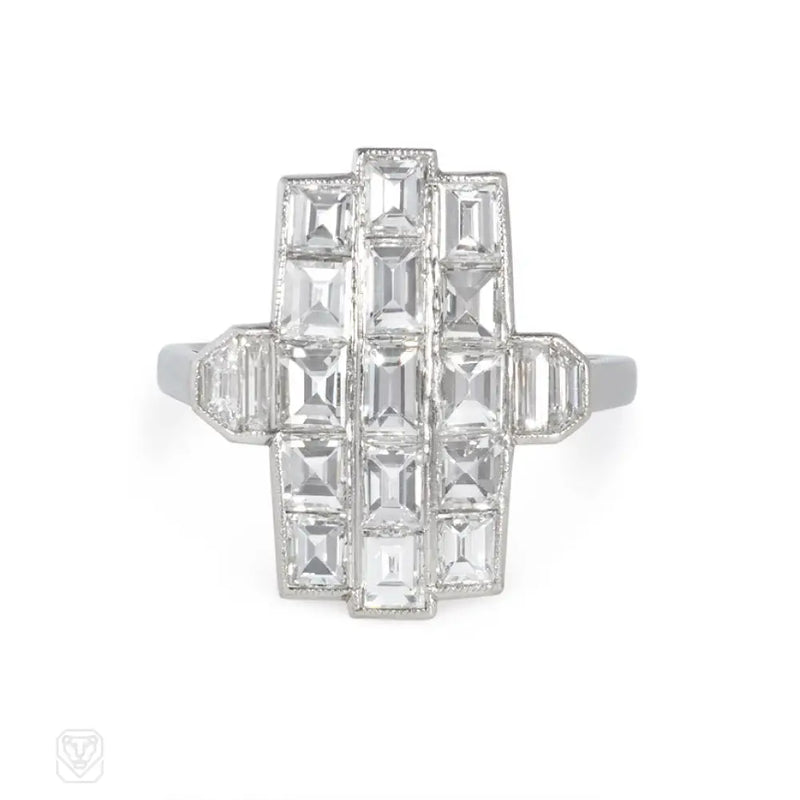 Art Deco Vertical Diamond Plaque Ring.