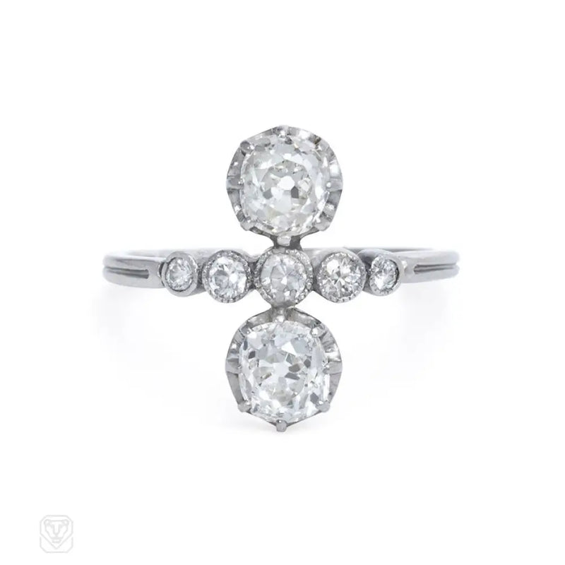 Art Deco Vertical Two - Stone Diamond Ring