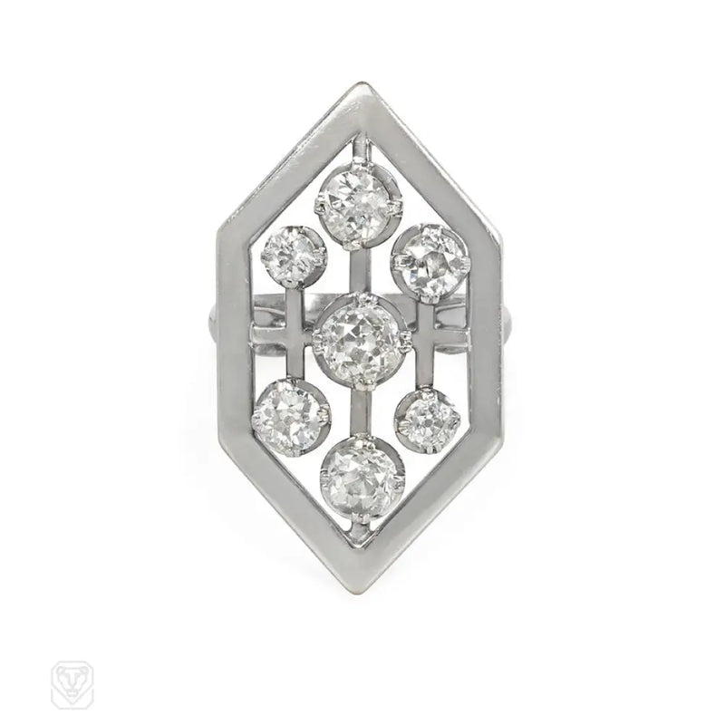 Art Moderne Style Diamond Hexagonal Ring