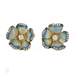 Art NEnamel and diamond flower earrings