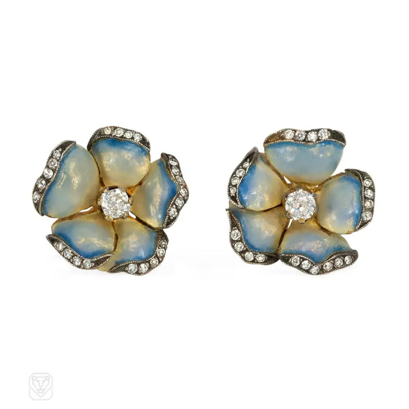 Art Nenamel And Diamond Flower Earrings