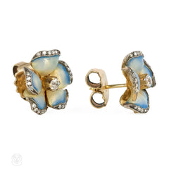 Art NEnamel and diamond flower earrings