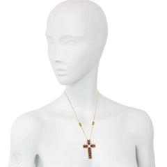 Art Nouveau amethyst and pearl cross with chain
