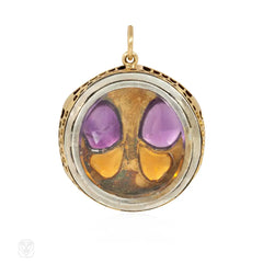 Art Nouveau amethyst, citrine, and diamond butterfly pendant