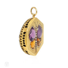 Art Nouveau amethyst, citrine, and diamond butterfly pendant