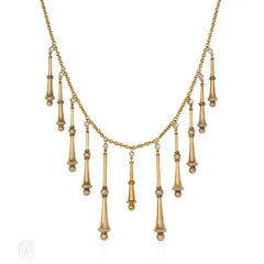 Art Nouveau gold and diamond fringe necklace