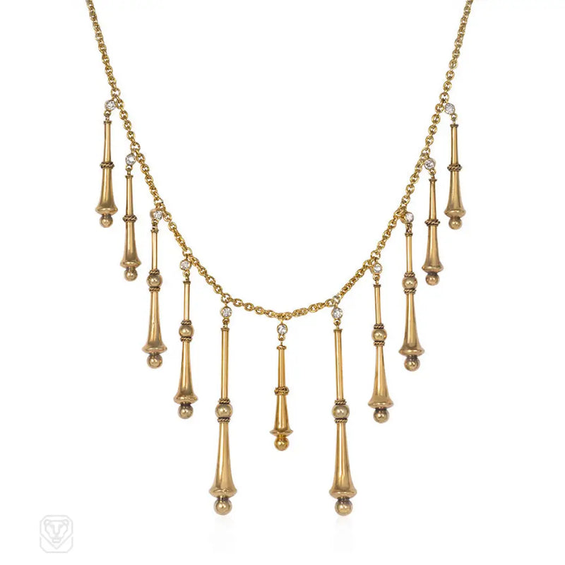 Art Nouveau Gold And Diamond Fringe Necklace