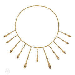 Art Nouveau gold and diamond fringe necklace
