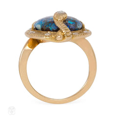 Art Nouveau gold, opal, and diamond snake ring
