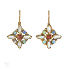 Art Nouveau style quatrefoil gemset earrings