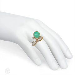 Art Nouveau turquoise and diamond floral motif ring