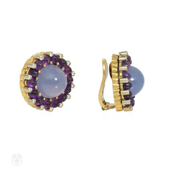 Austrian chalcedony and amethyst earrings