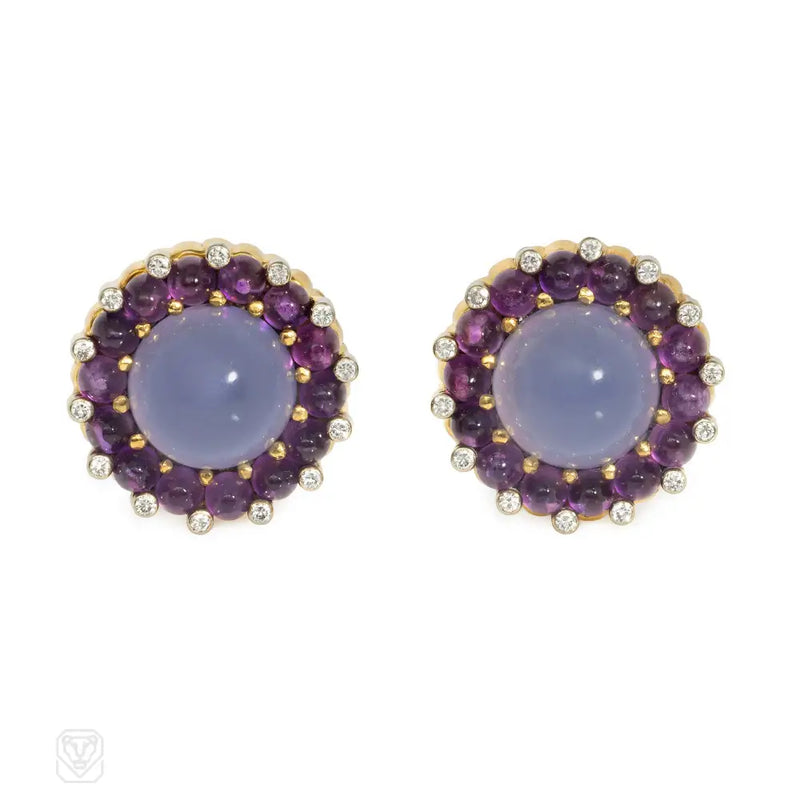 Austrian chalcedony and amethyst earrings