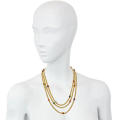 Austrian gold and multi-gem cabochon longuard chain necklace