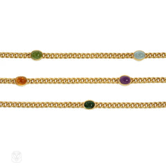 Austrian gold and multi-gem cabochon longuard chain necklace