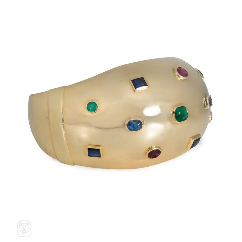 Belperron Retro Gold And Multi - Gem ’Boule’ Cuff Bracelet