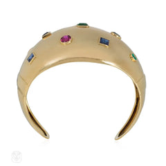 Belperron Retro gold and multi-gem "Boule" cuff bracelet