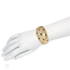 Belperron Retro gold and multi-gem "Boule" cuff bracelet