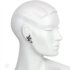 Black crystal and dark grey enamel coral branch earrings