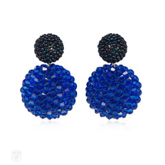 Blackberry and bright blue hand beaded earrings