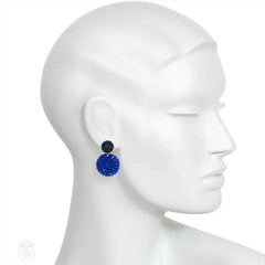 Blackberry and bright blue hand beaded earrings