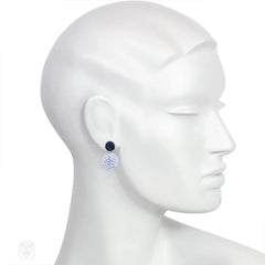 Blackberry and white/blue-striped glass beaded earrings